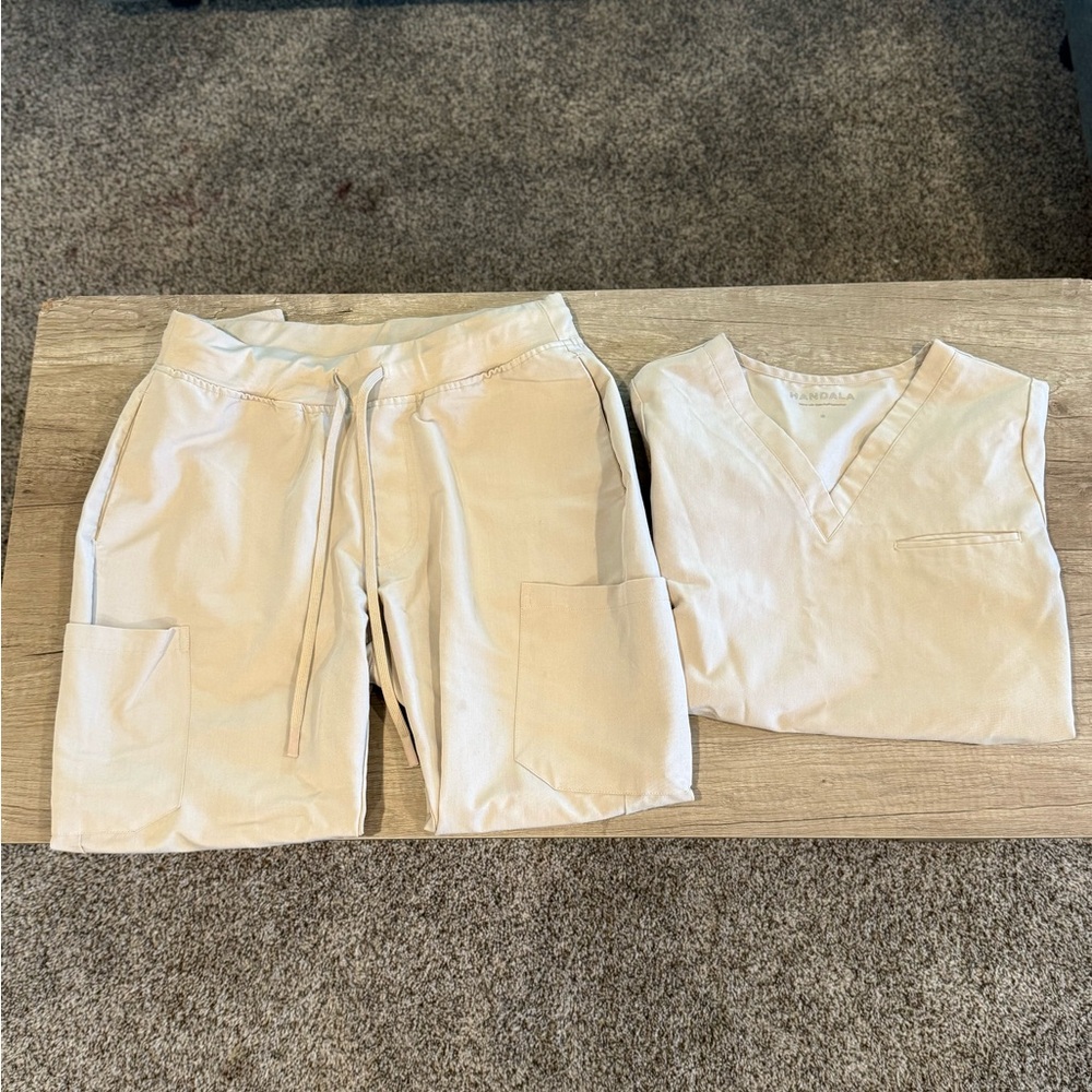 Beige Scrub Set with Pockets